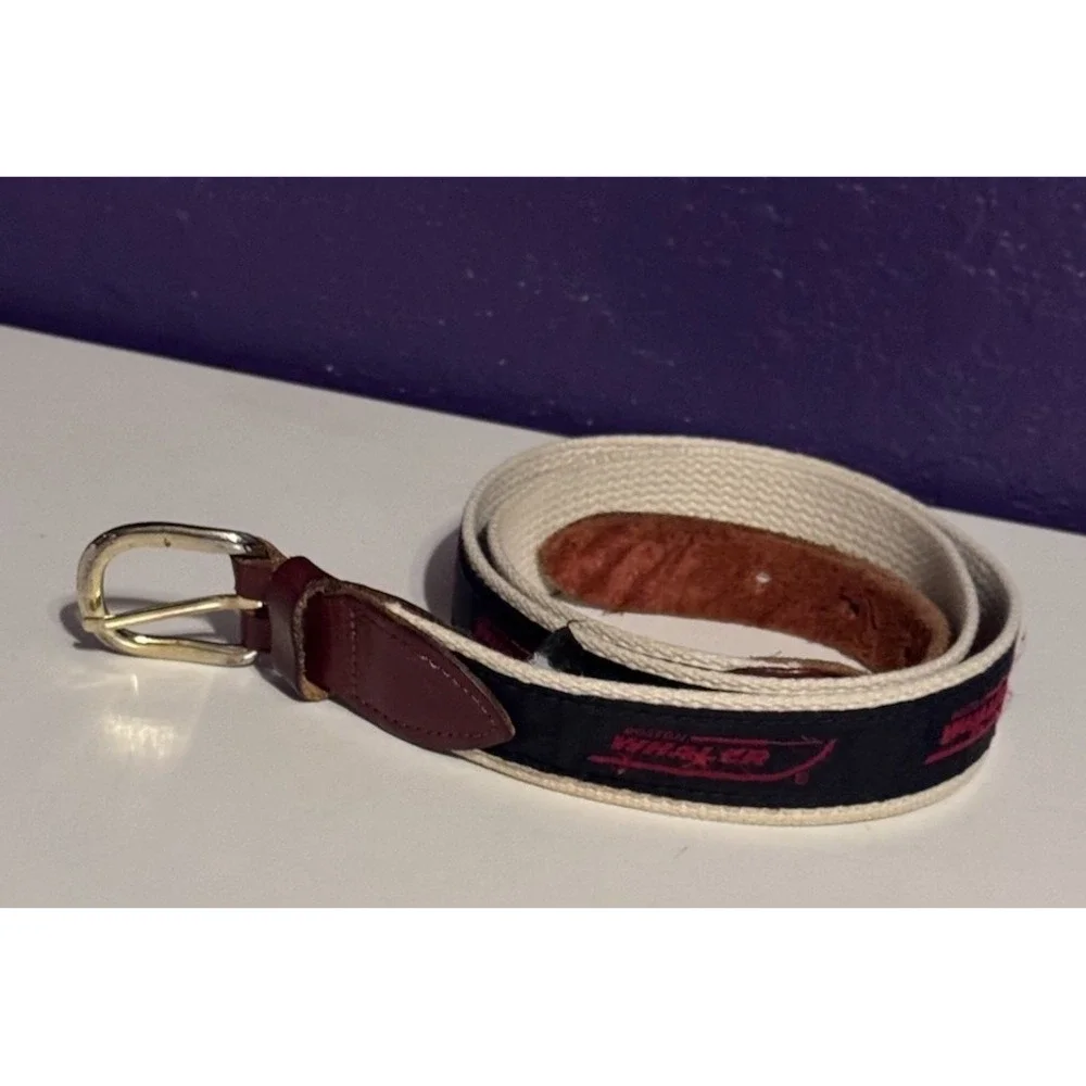 Boston Whaler Cape Cod Mens Belt Large Canvas Leather Preppy USA Golf Rare